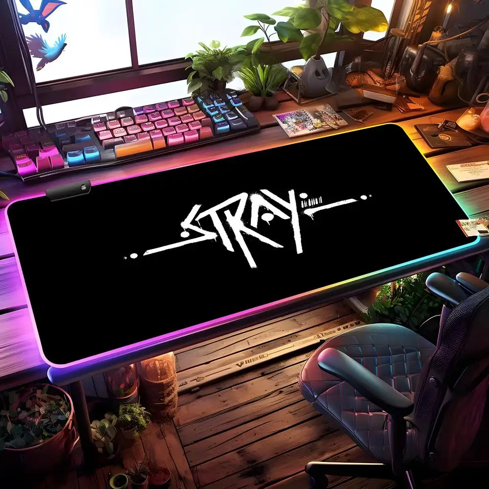 

Коврик для мыши Stray Game RGB, игровой коврик для мыши, настольный коврик HD Gamer, большой светодиодный светильник, коврики для мыши XXL
