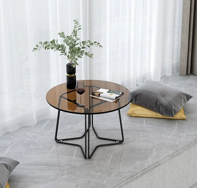 #Modern Simple Customize Color Iron Frame Glass Round Coffee Table Side Table for Living