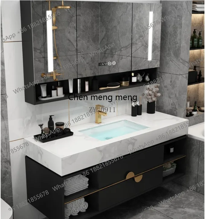 modern italy style  bathroom cabinet plywood  vanities with rock surface counter
