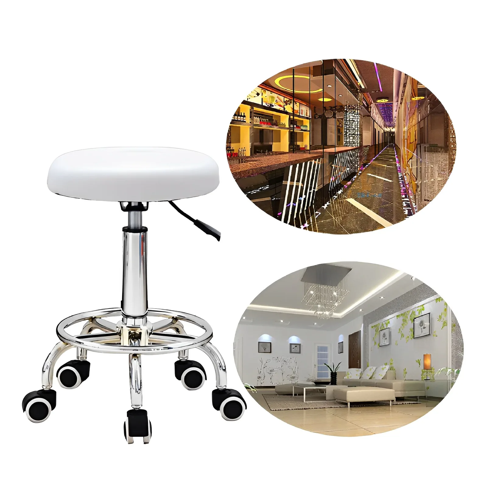 360° Beauty Salon Rotating Work Chair 44-57cm Height Adjustable Hydraulic Rolling Rotating Stool for Home/Office/Bar Black White