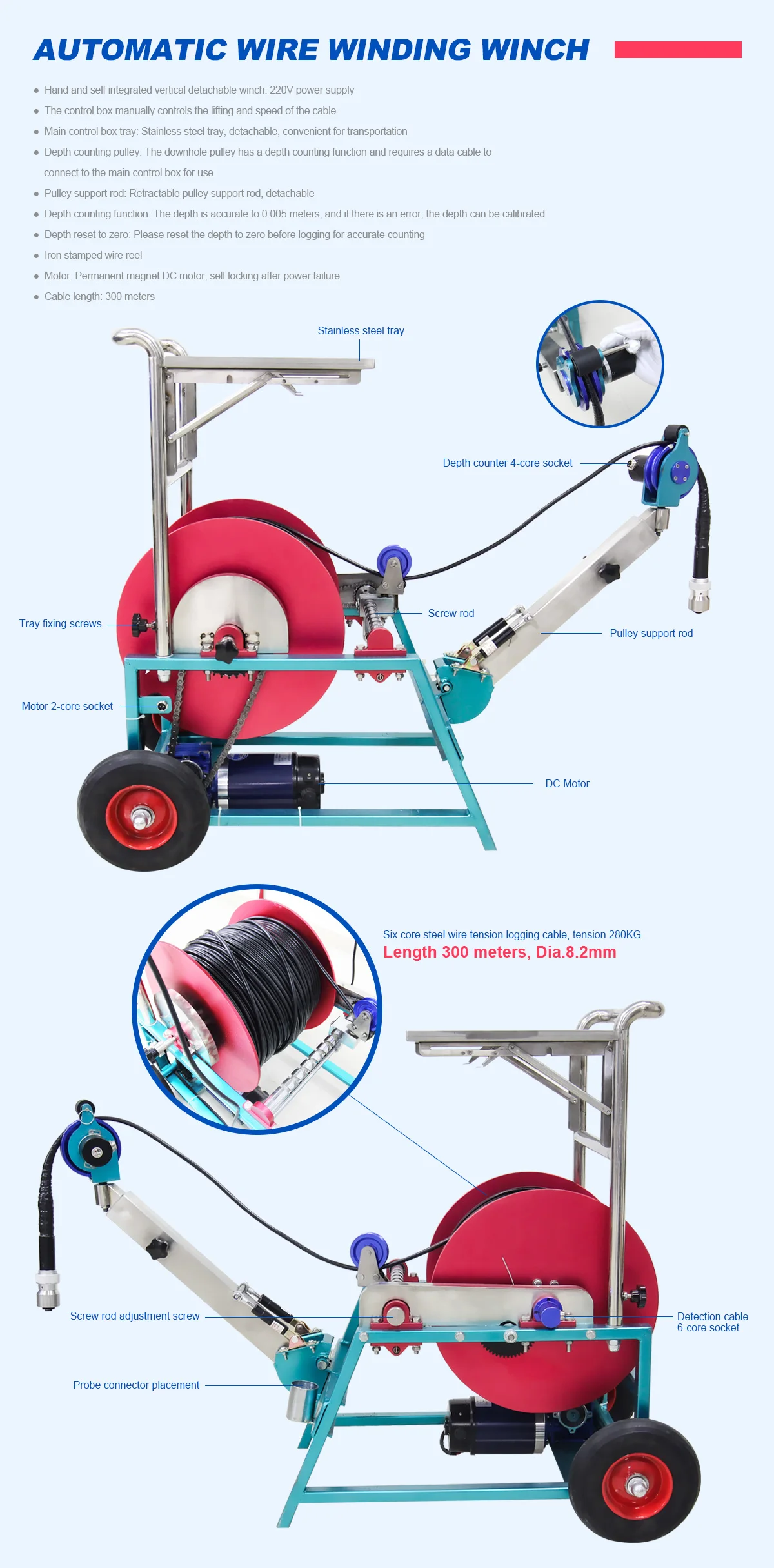 90mm Foratura Crawler Robot Ispezione di pozzi d'acqua profonde Ispezione di pozzi di pozzi Telecamera di scarico Ispezione tubi Telecamera per fognature 360