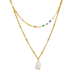 UHBINYCA Double-layer Layered Necklace for Women, Stainless Steel Chain Pearl Charm Pendant Necklace for Daily Jewelry