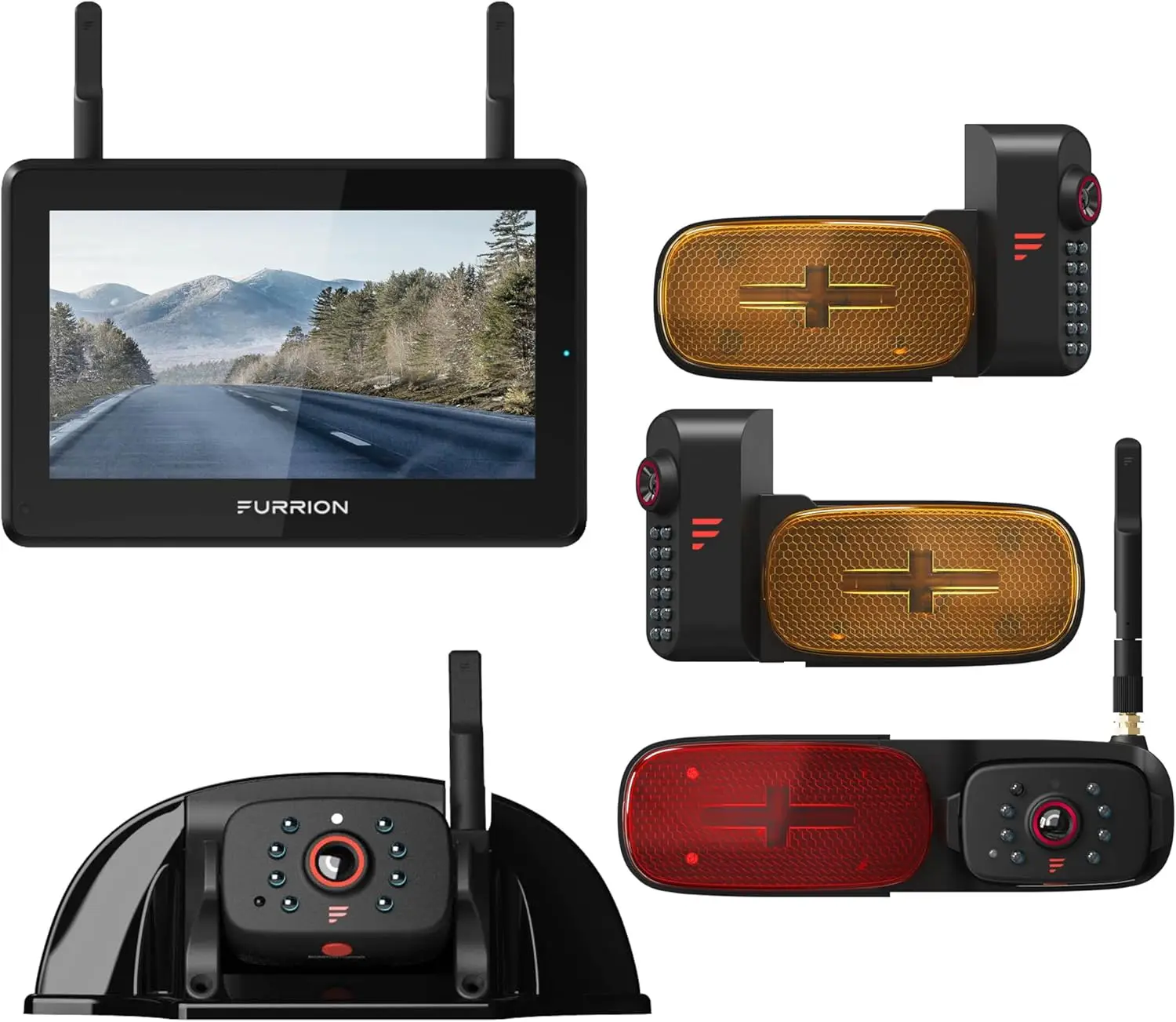 

Furrion Vision S+ RV Observation System with 7" Monitor, Left/Right Side Cameras w/LED Marker Lights, Sharkfin, Rear Camera with
