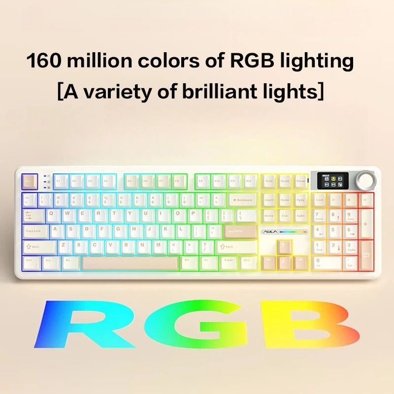 AULA F108 Aangepast mechanisch toetsenbord - Bedraad/Bluetooth/Draadloos 2.4G 3-mode RGB-verlichtingseffect voor gaming en kantoorgebruik