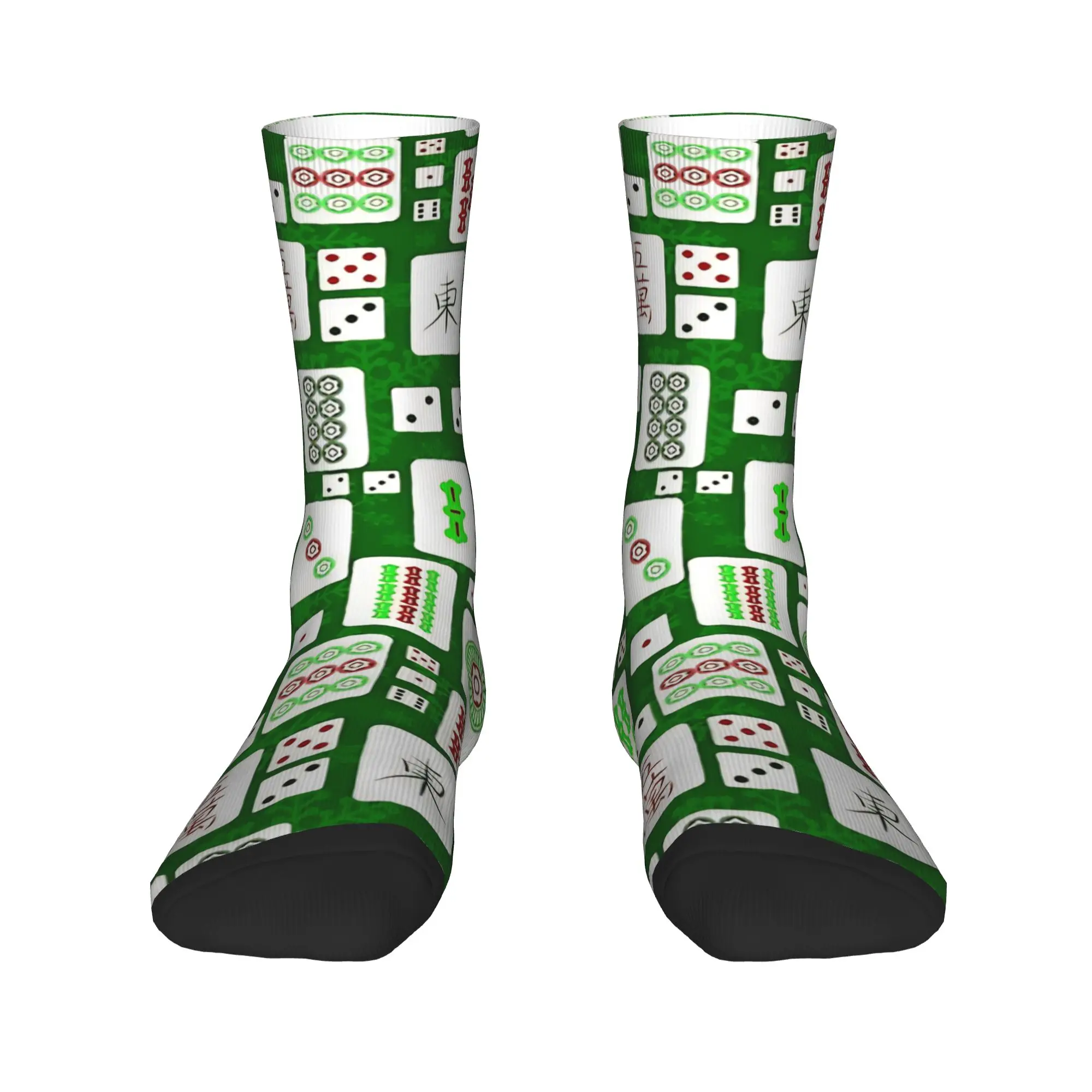 Green Christmas Mahjong Game Asian Snowflakes Socks Anti Slip Stockings Men Quality Cycling Socks Autumn Leisure Pattern Socks