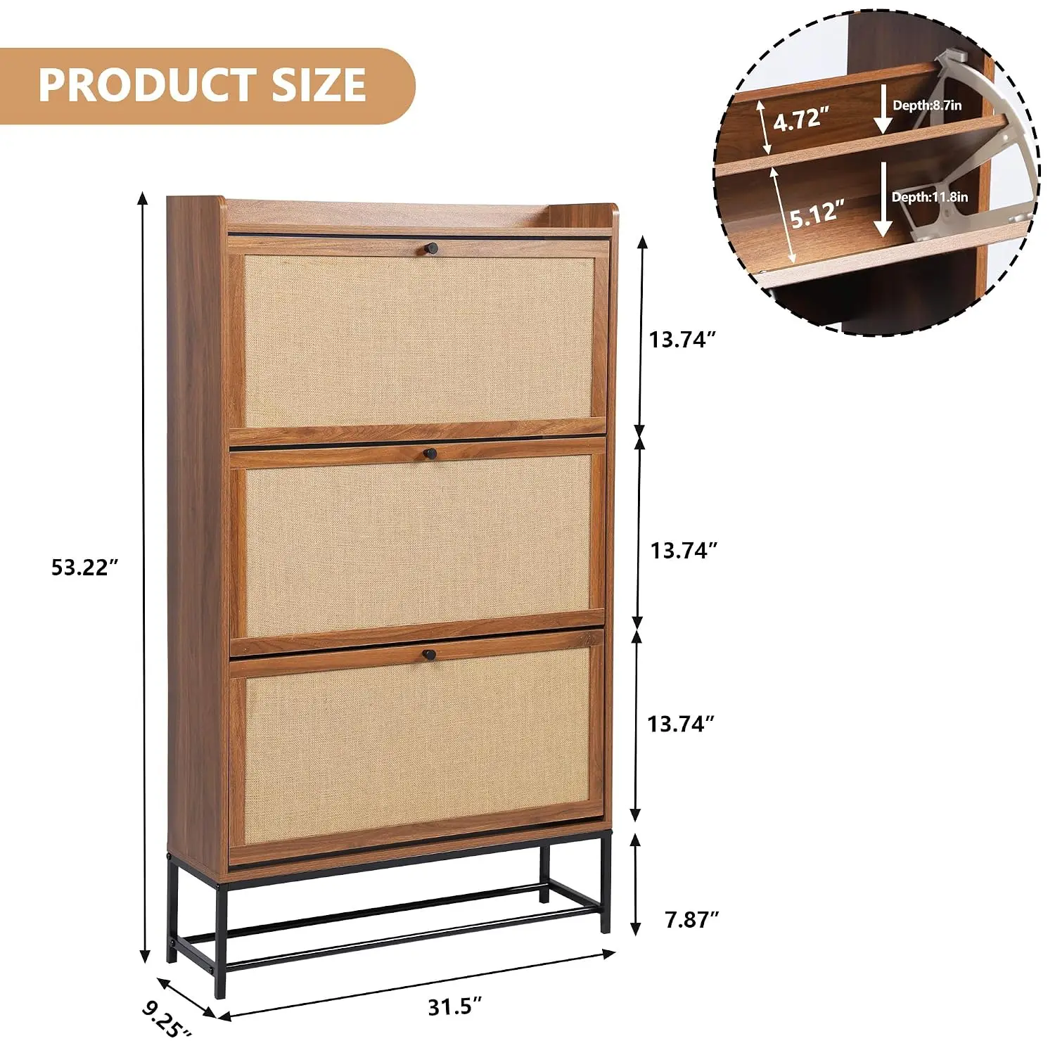 Slim Shoe Cabinet 3 Flip Drawers 4 Tier Freestanding Shoe Organizer Entryway Hallway Narrow Storage, Customized