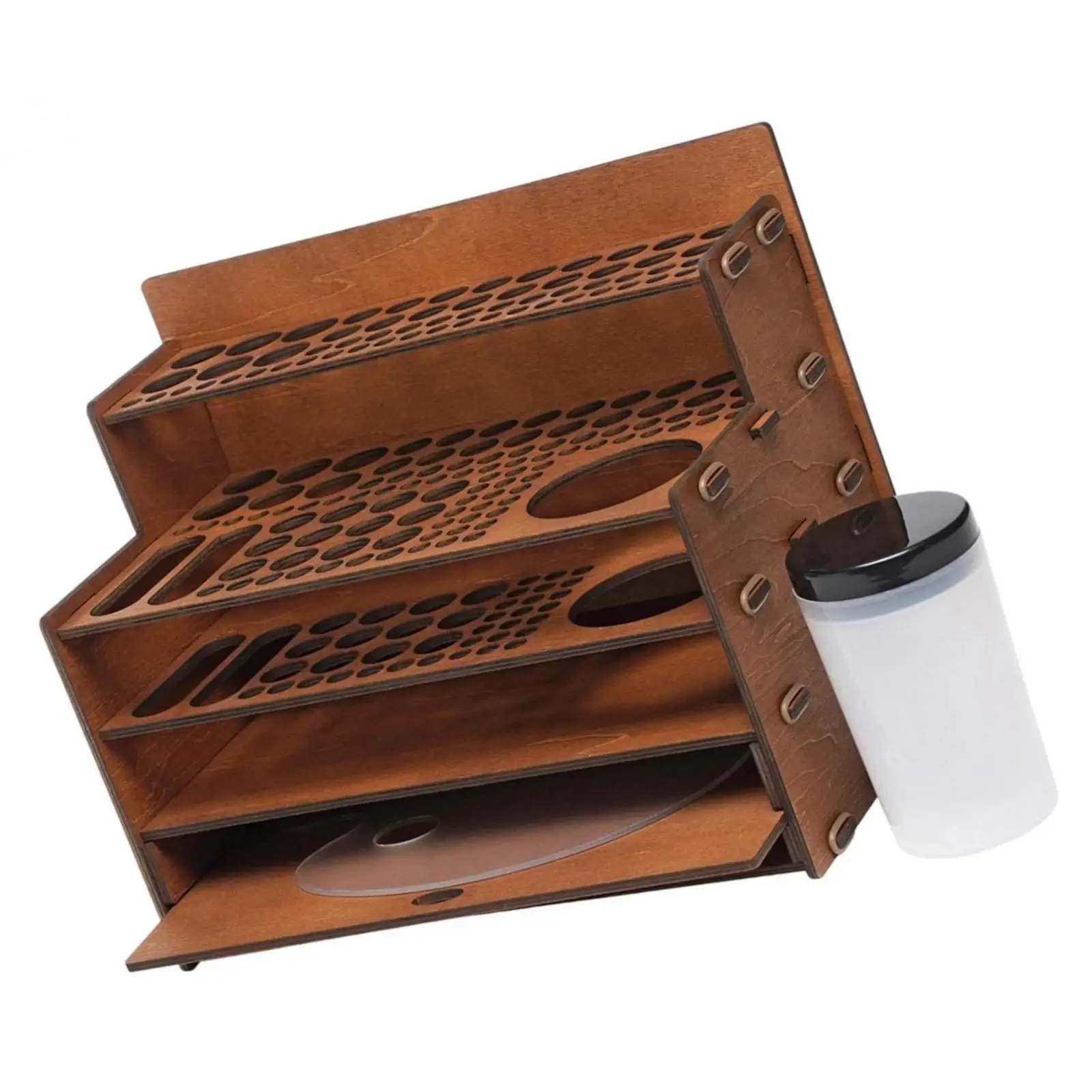 Wooden Paint Brush Organizer with Palette, Paint Brush Holder and Cleaner Cup for Home