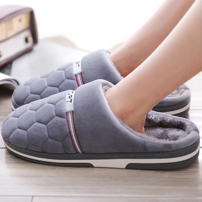 

Big Size 49 50 Plus Size Men's Home Slippers Autumn Winter Warm Furry Non Slip Flats Indoor Soft Sole Plush Slides Comfort Shoes