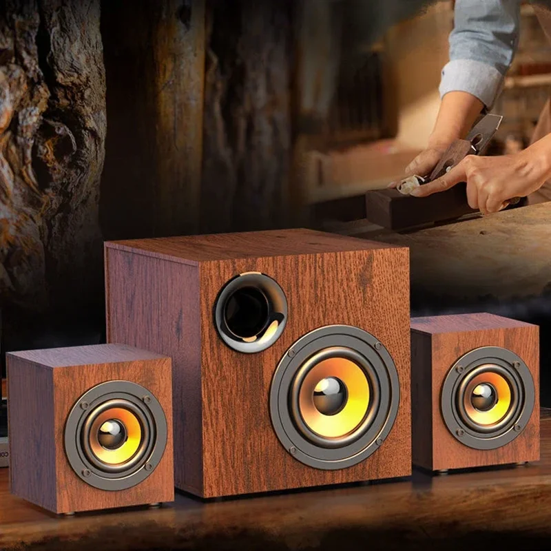 Wooden High-quality Multimedia Heavy Bass Living Room Home Desktop Computer Audio Active Subwoofer Big Volume Bluetooth Speakers