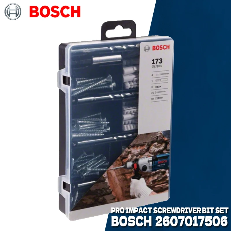 Juego de Brocas BOSCH 2607017506 de 173 Piezas, Kit de Fijación, Puntas y Tornillos para Taladro de Impacto, Accesorios para Herramientas Eléctricas Bosch