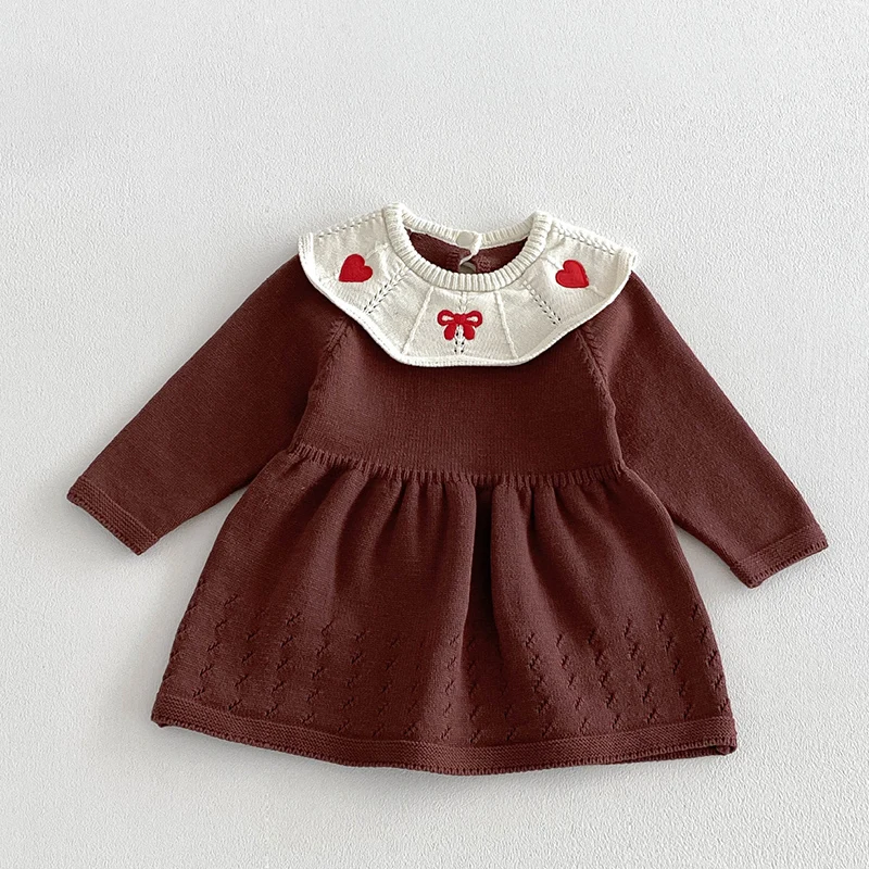 2026 New Spring Children Knitting Clothes 0-4Yrs Baby Girl Party Dress Long Sleeved Knitted Splicing Kids Princess Dresses