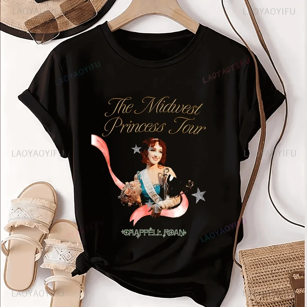 المغني شابيل روان تي شيرت مطبوع توب تشابيل روان محايد الاتجاه Harajuku قميص قصير الأكمام الجرافيك المتضخم القطن التي شيرت #2