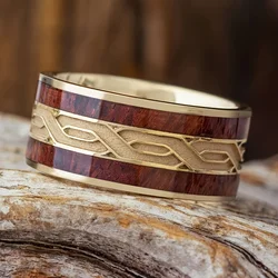 New Men's Ring Two Tone Splicing Carving Loop Fashion Cutting Face High Gloss Square Pattern Pair Ring