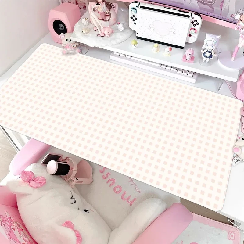 PU Leather Mouse Pad Protector Sweet Strawberry Cake Pink Stripe Grid Office Desk Mat Waterproof Non-Slip PU Desk Blotter Pad