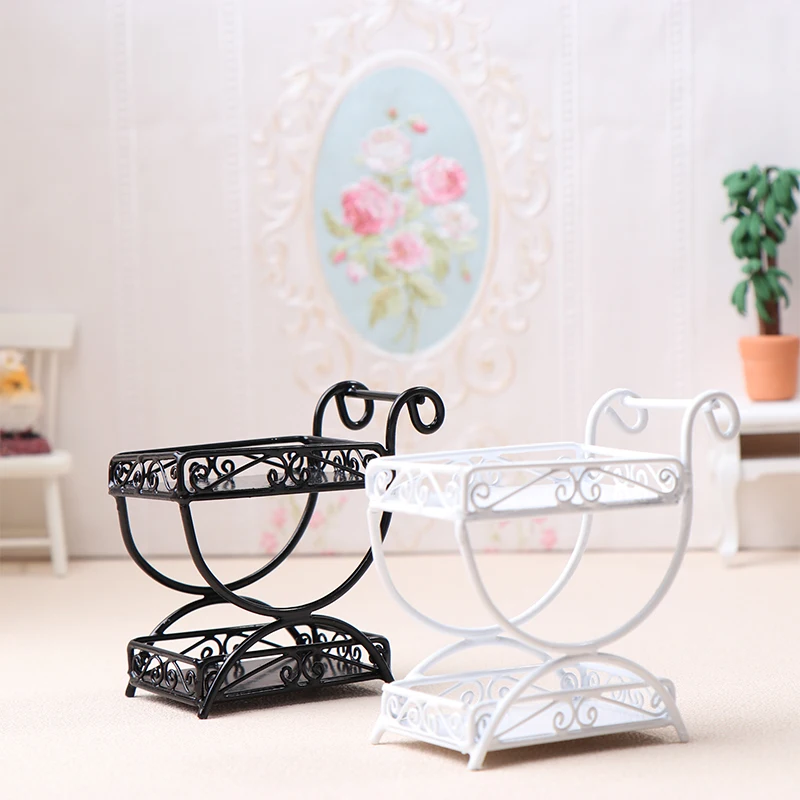 1:12 Dollhouse Miniature Iron Art Cart Flower Stand Display Shelf Storage Rack Furniture Model Doll Home Decor Toy Kids Gift