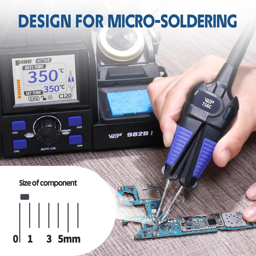 WEP 982D-I Precision Soldering Station Desoldering Tweezers Rework Station For Micro Component, Auto Temperature Calibration