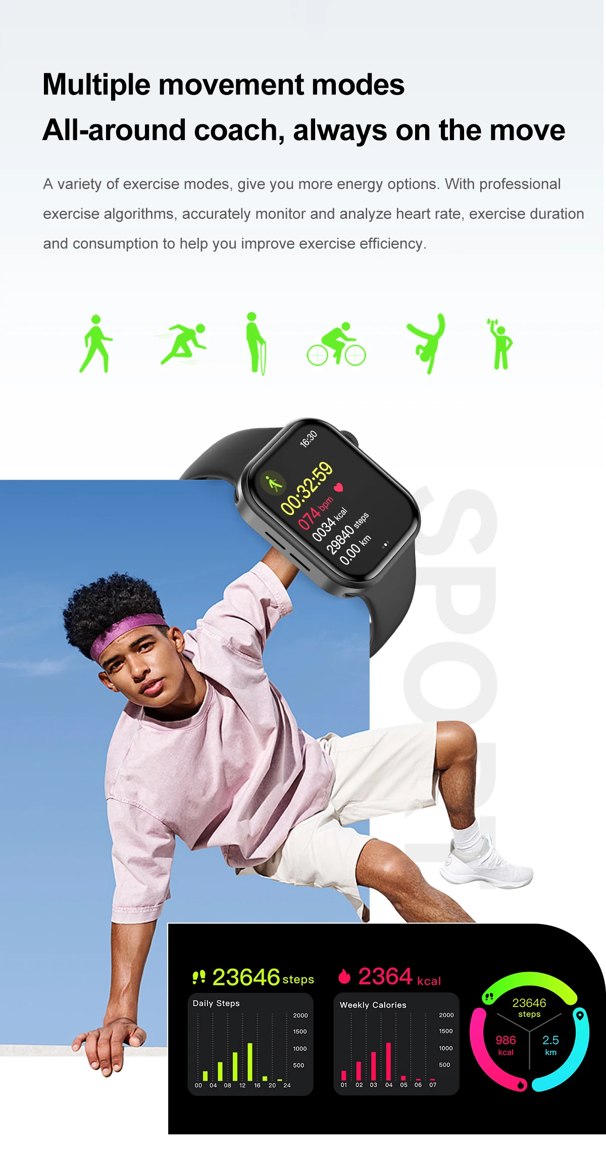 LIGE Ultra Smart Watch 3 Armbänder für Männer und Frauen, AMOLED, Herzfrequenz, Bluetooth, Anruf, Sport, Fitness, wasserdicht, Smartwatch für iOS und Android – Detail 12
