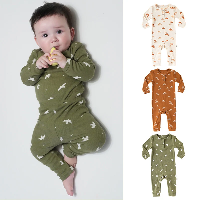 

Комбинезон для новорожденных детей 0-24 месяцев, осенне-зимняя одежда для мальчиков и девочек, комбинезон с длинными рукавами и принтом, милый милый наряд для новорожденных