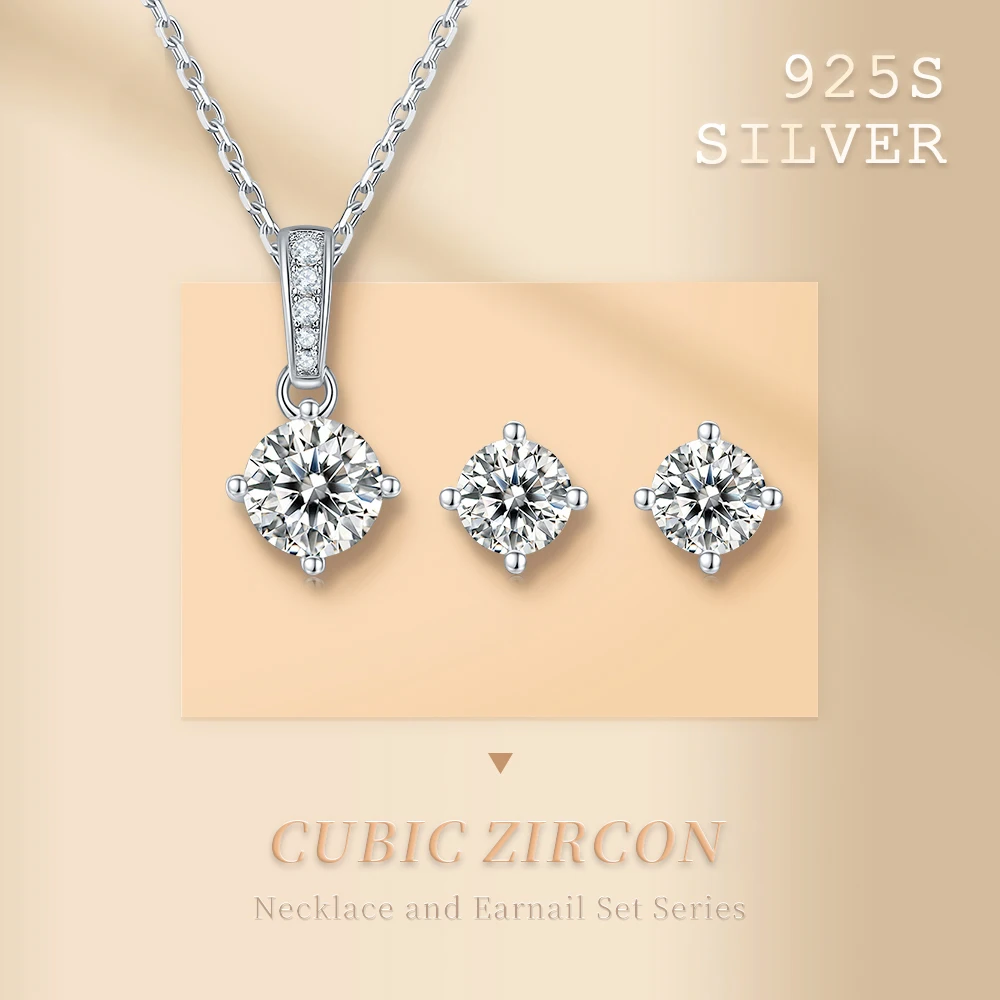 

S925 Silver Simple And Classic Zirconia Ladies' Necklace And Earrings Set Elegant And Grand Ideal For Wedding Gifts