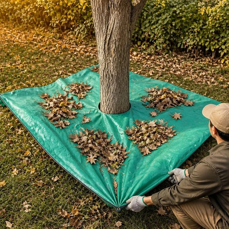 Garden Cleanup Sheet with Center Opening and Waterproof Plastic Collection Mat for Pruning Debris Around Trees and 87HA
