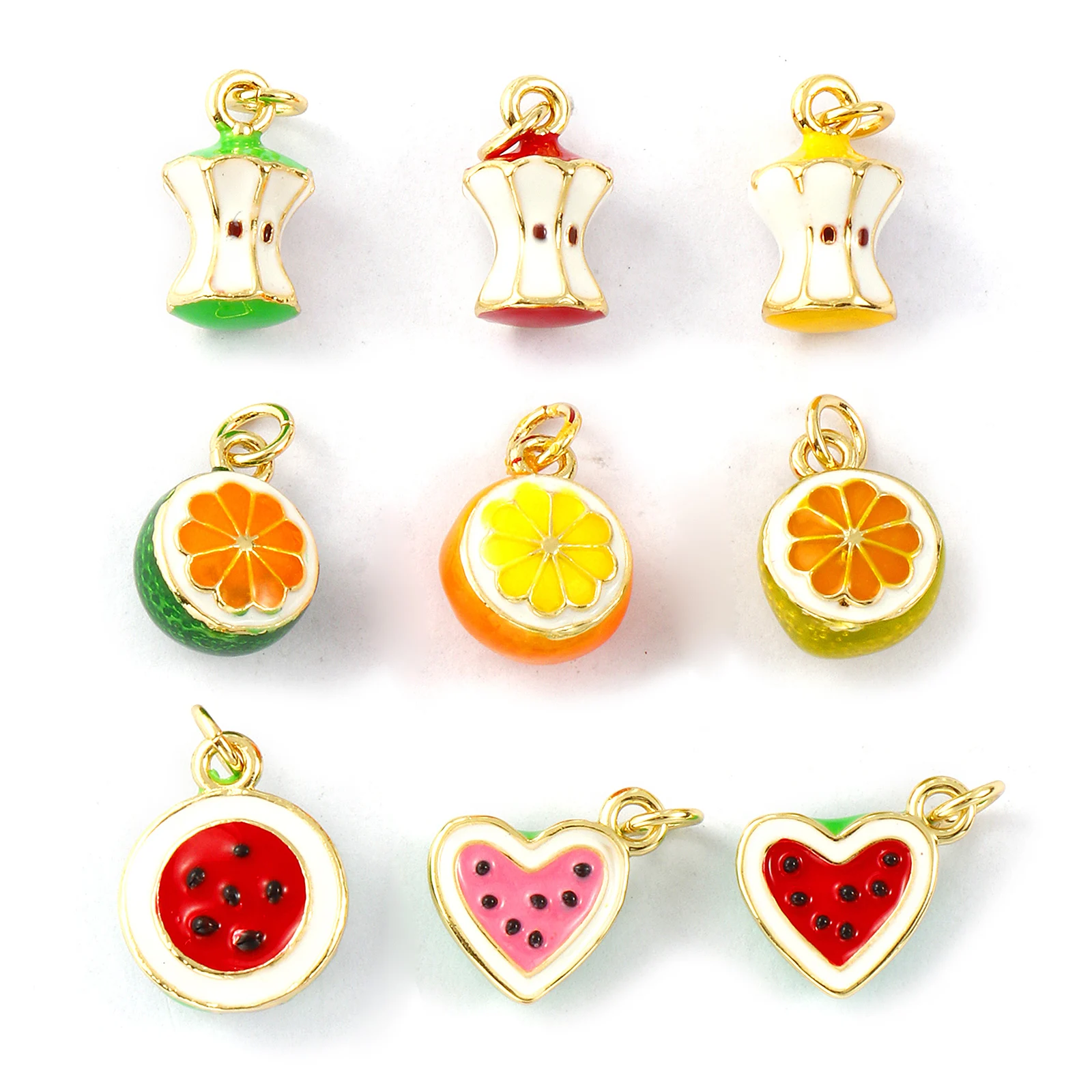 1 Piece Brass Charms 18K Gold Plated Enamel 3D Apple Orange Heart Watermelon Pendants For DIY Necklace Bracelet Jewelry Making