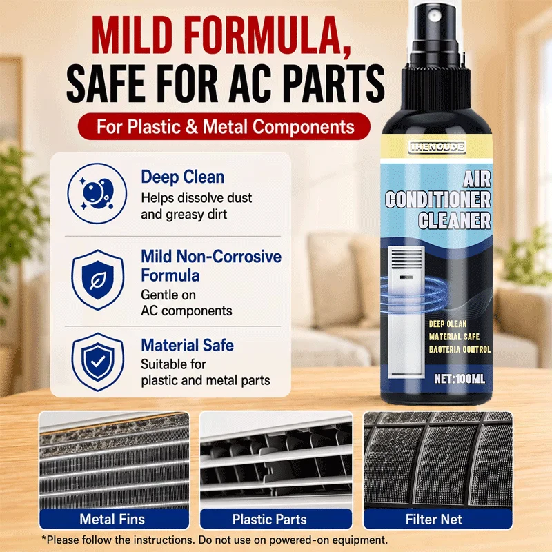 Car Air Conditioner Deep Clean Spray Dual-Mode Nozzle Mildew & Dust Stain Eliminator Fresh Vent Deodorizer Maintenance Solution