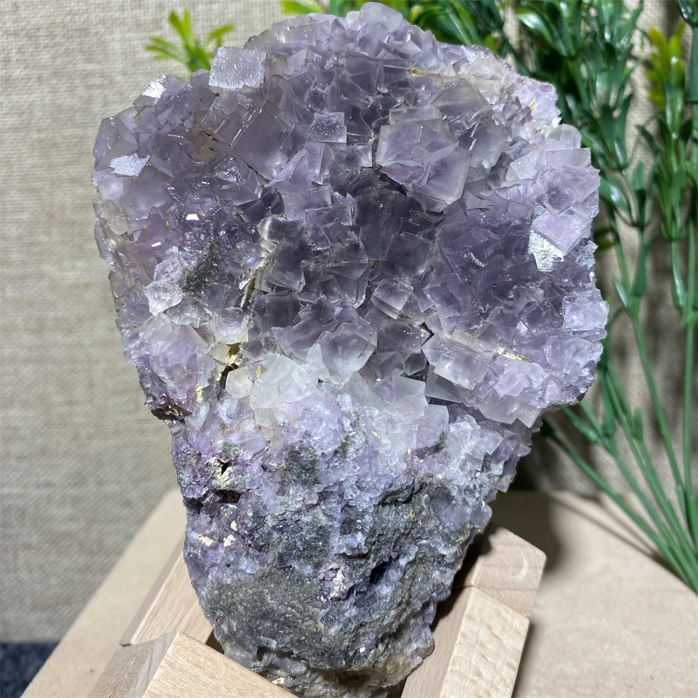 

Fluorite Cube Natural Specimen Geode Raw Quartz Purple Crystal Healing Stones Home Decoration Section Cluster Gemstones+Stand