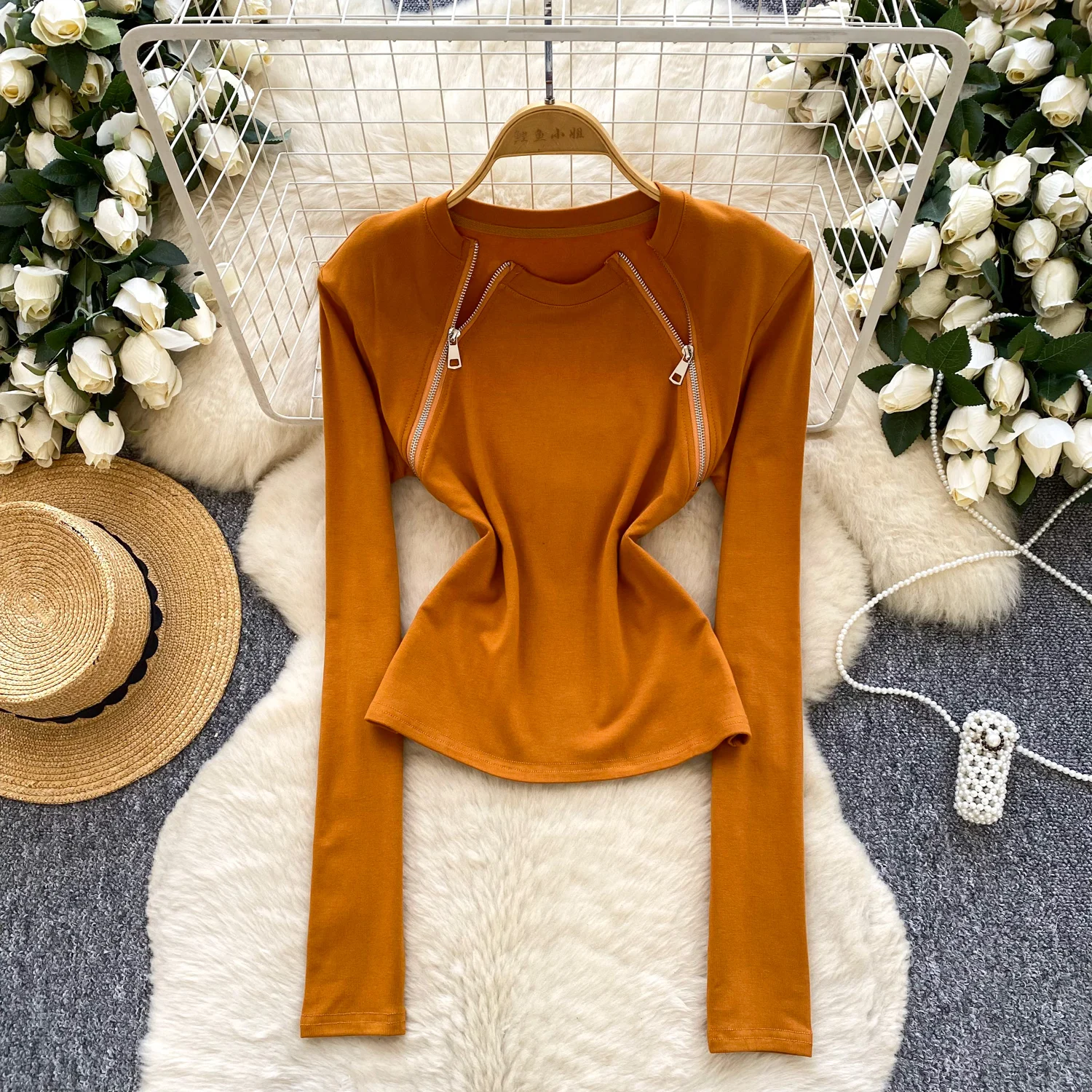

Chic Elegant long sleeve zipper O-neck blouse Vintage Fairy Autumn korean fashion Women Clothing