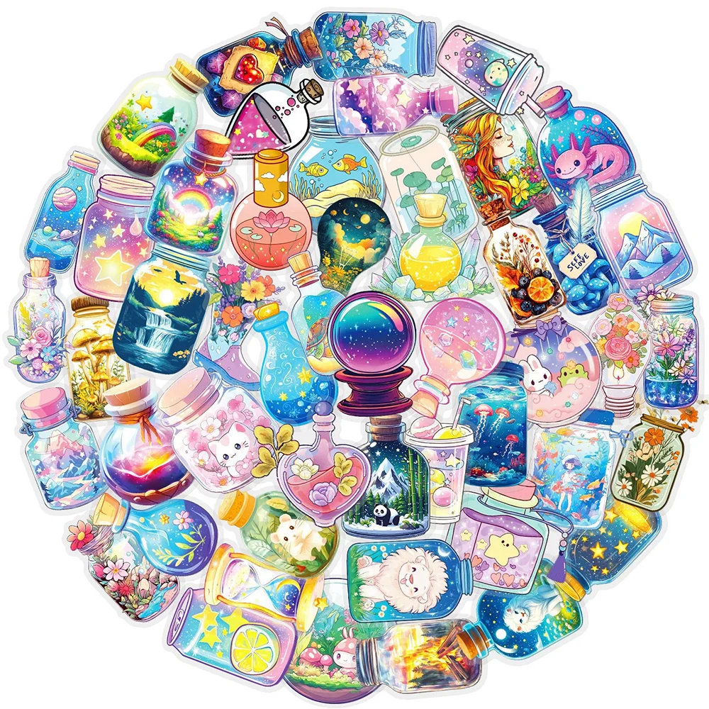 10/30/50pcs Transparent Cute Animal in The Bottles World Stickers Aesthetic for Phone Stationery Laptop Waterproof Kawaii Decals