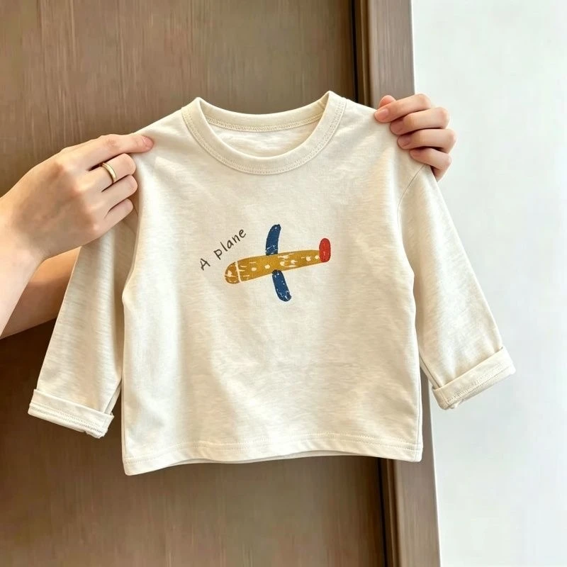 Boys Cute Tees 2026 New Spring Autumn Clothing Hot Selling Long Sleeve Round Neck Basic Shirt Thin Cotton TShirt Infant Wear