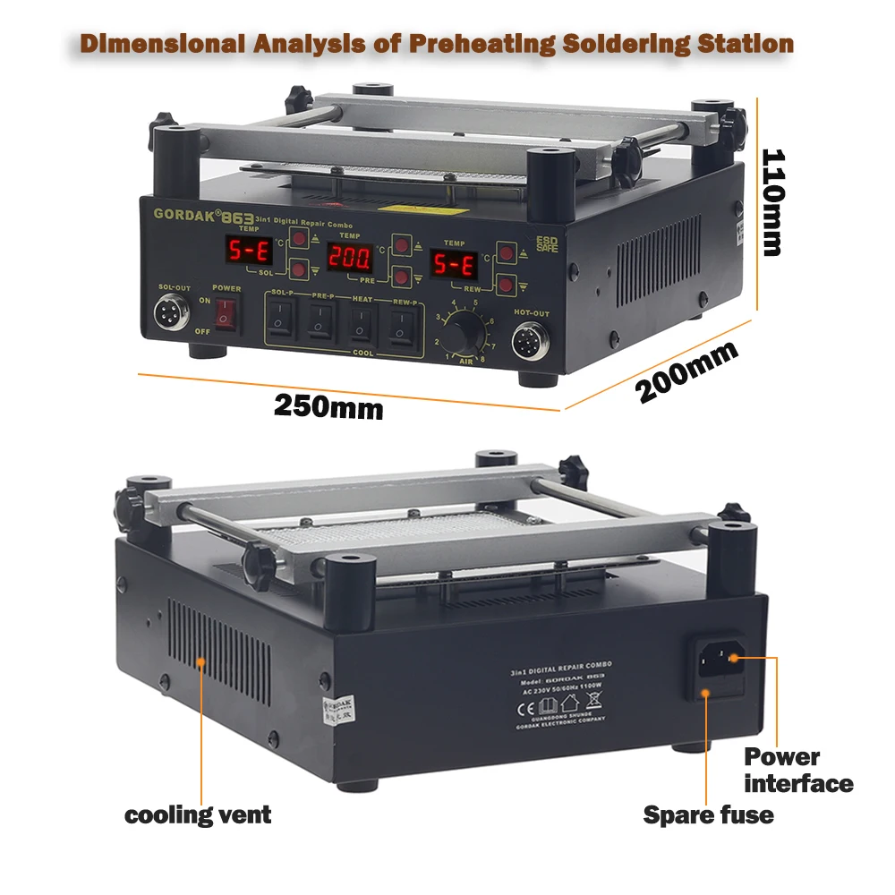 100% Original GORDAK 863 3 in 1 Welding Station Hot Air Rework Station Preheating Station For Soldering&Soldering Iron Electric