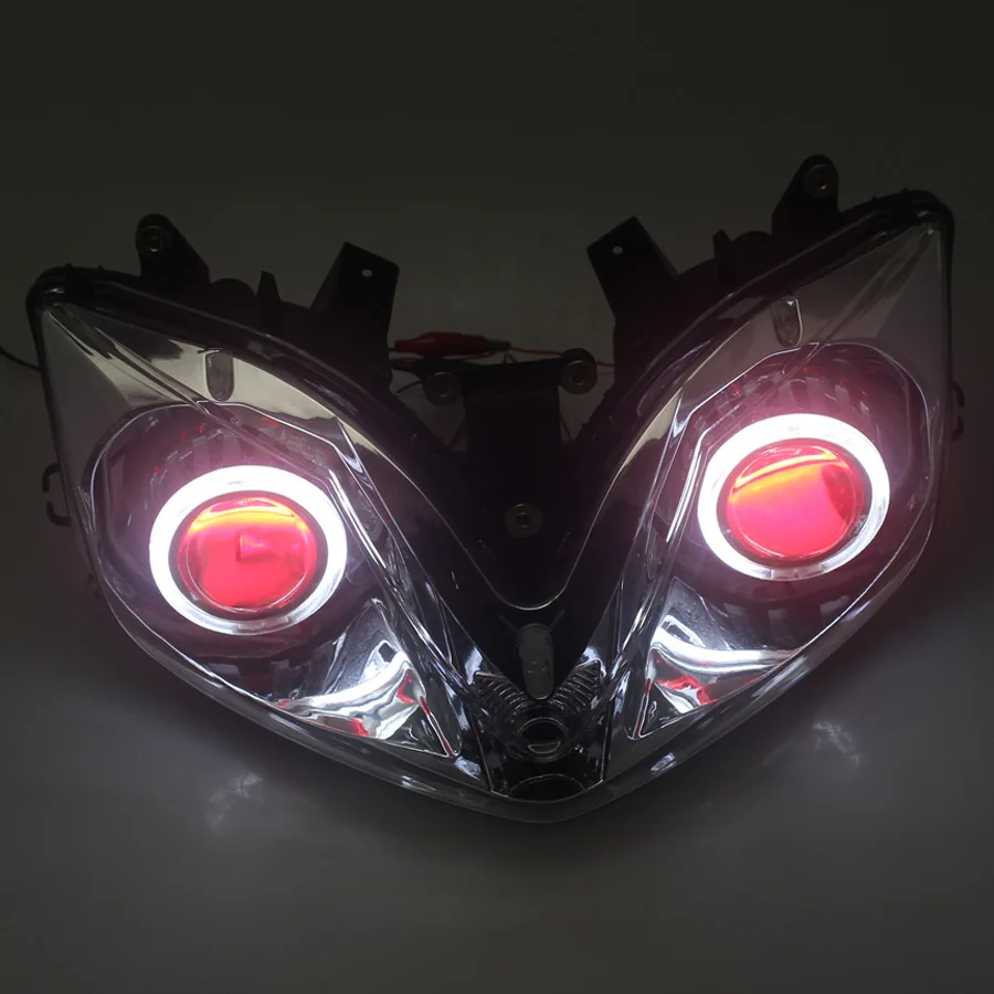 Motorcycle Headlight Assembly HID Projector Head Lamp For Honda 01-07 CBR 600 F4i LED DRL White Angel Eyes Red Eyes Lamp