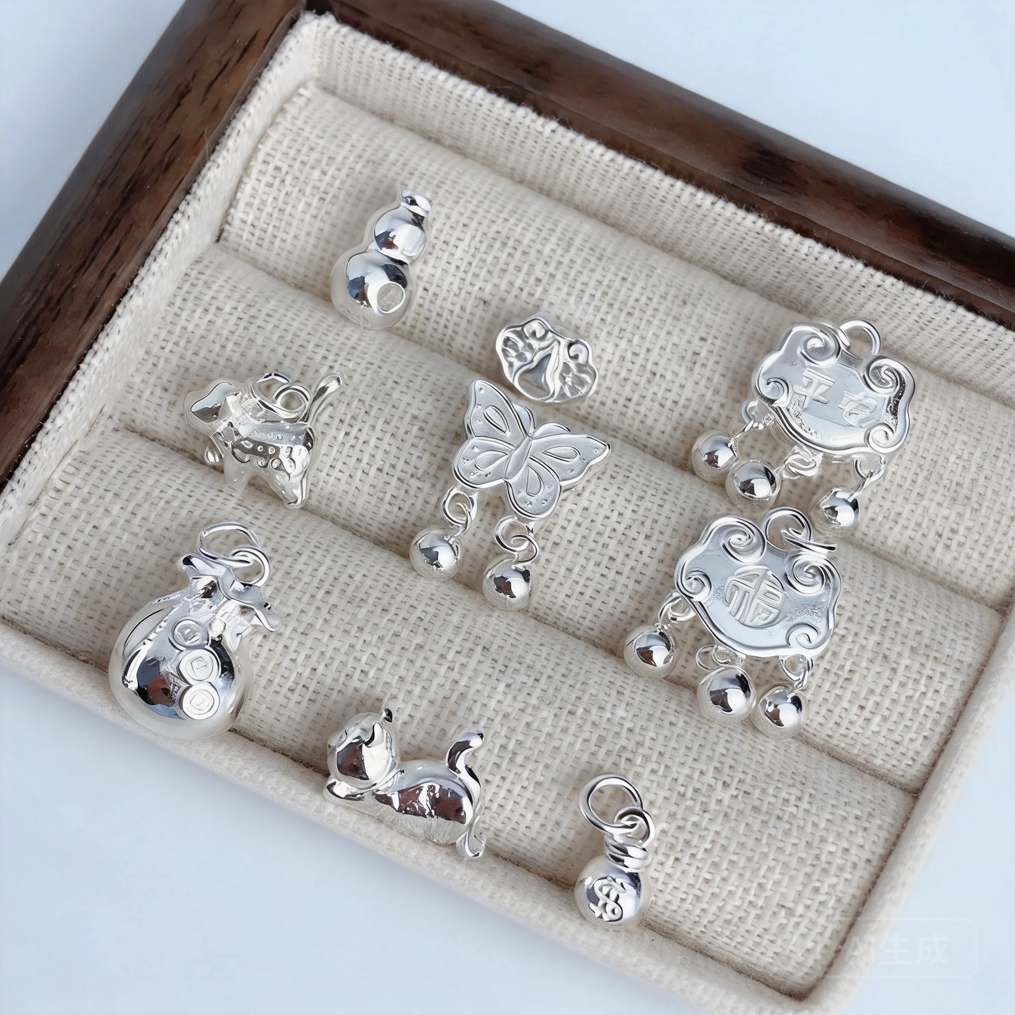 S999 Sterling Silver Chinese Style Auspicious Lucky Charms Gourd Fortune Bag Fu Lock Cat Butterfly Spacer Beads For Diy Bracelet