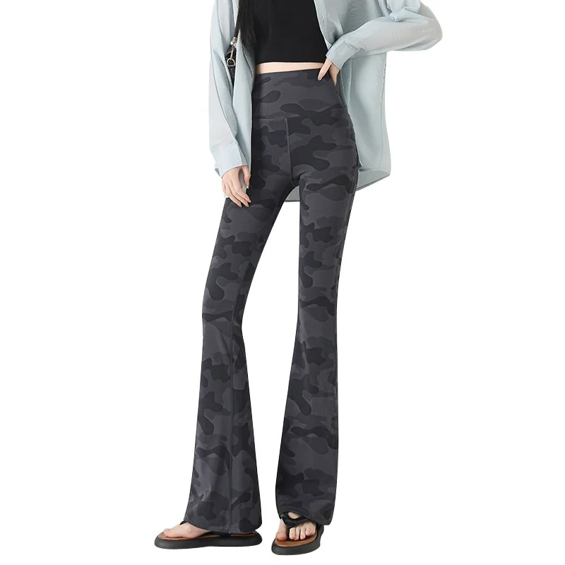 하이웨이스트 카모플라주 아크스킨 요가 팬츠 여성용 봄 여름 얇은 보팅 복부 조절 힙업 코사이트 원단