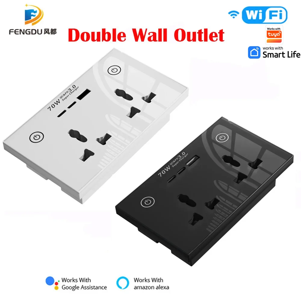 

Works Tuya Smart Home Universal Wall Outlet Electrical Equipment Wifi Smart Double Wall Socket With UsbType-c