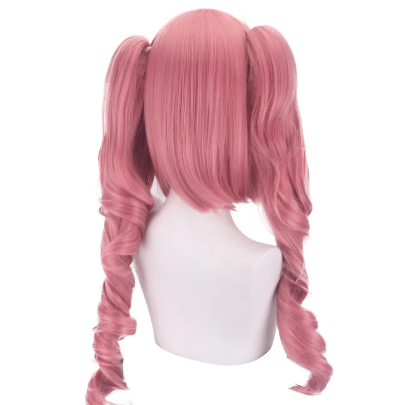 Synthetic Wig Perona Cosplay Wig Anime Pink Double Curly Ponytail Temperature Hair Strands Performance Halloween for Women