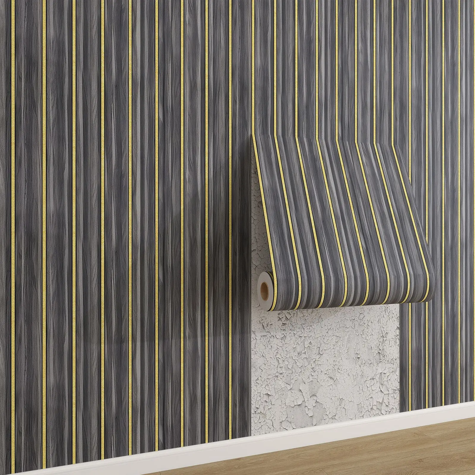 0.45x10m Self Adhesive Slat Wallpaper Vintage Wood Grain Striped Wall Sticker for TV Background Living Room Decor Peel and Stick