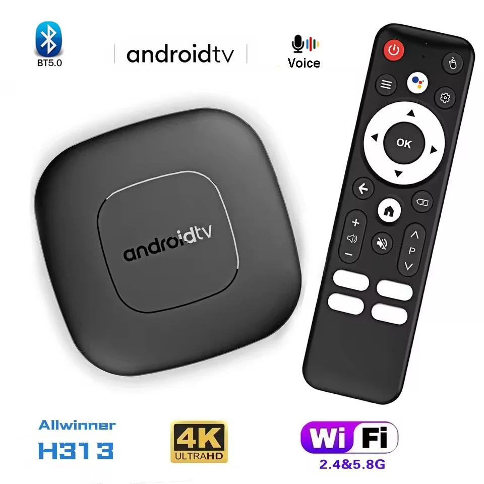 T1 Smart TV Box Home Theater Android13 Allwinner H313 Quad Core 4G 5G Dual WIFI 2GB 16GB BT5.0 Suporte 4K Assistente de Voz TV Box