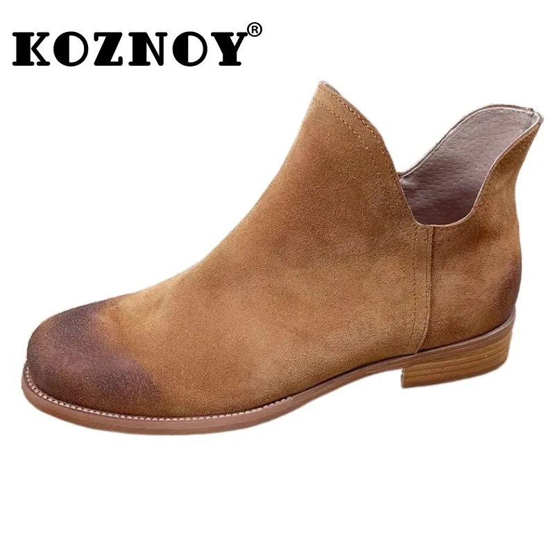 

Koznoy 3cm New Cow Suede Genuine Leather Ankle Booties Wedge Flats Comfy Spring Women Soft Soled Loafer Autumn Platform Shoes