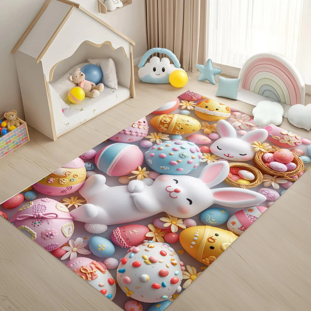 Cartoon Rabbit Carpet Easter Children's Room Decorative Carpet Children's Climbing Mat Festival Party Decoration Carpet Rug