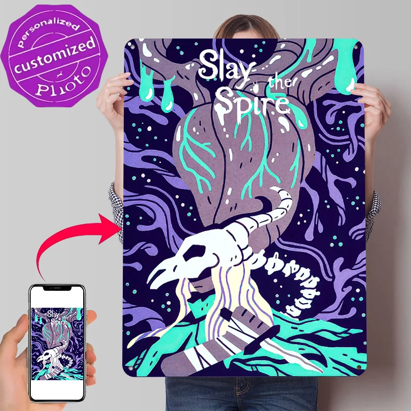 Slay the Spire Skull and Knife 3D Printed Texture Poster Personalized Wall Art Retro Metal Tin Signs for Room Accessories House