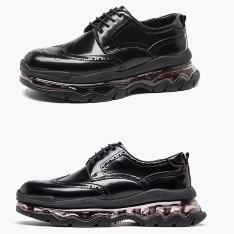 

Genuine Leather Block Carved Cowhide Shoes Men's Comfortable Buffer Soft Soled Breathable Heightening Shoes Sports Casual Shoes