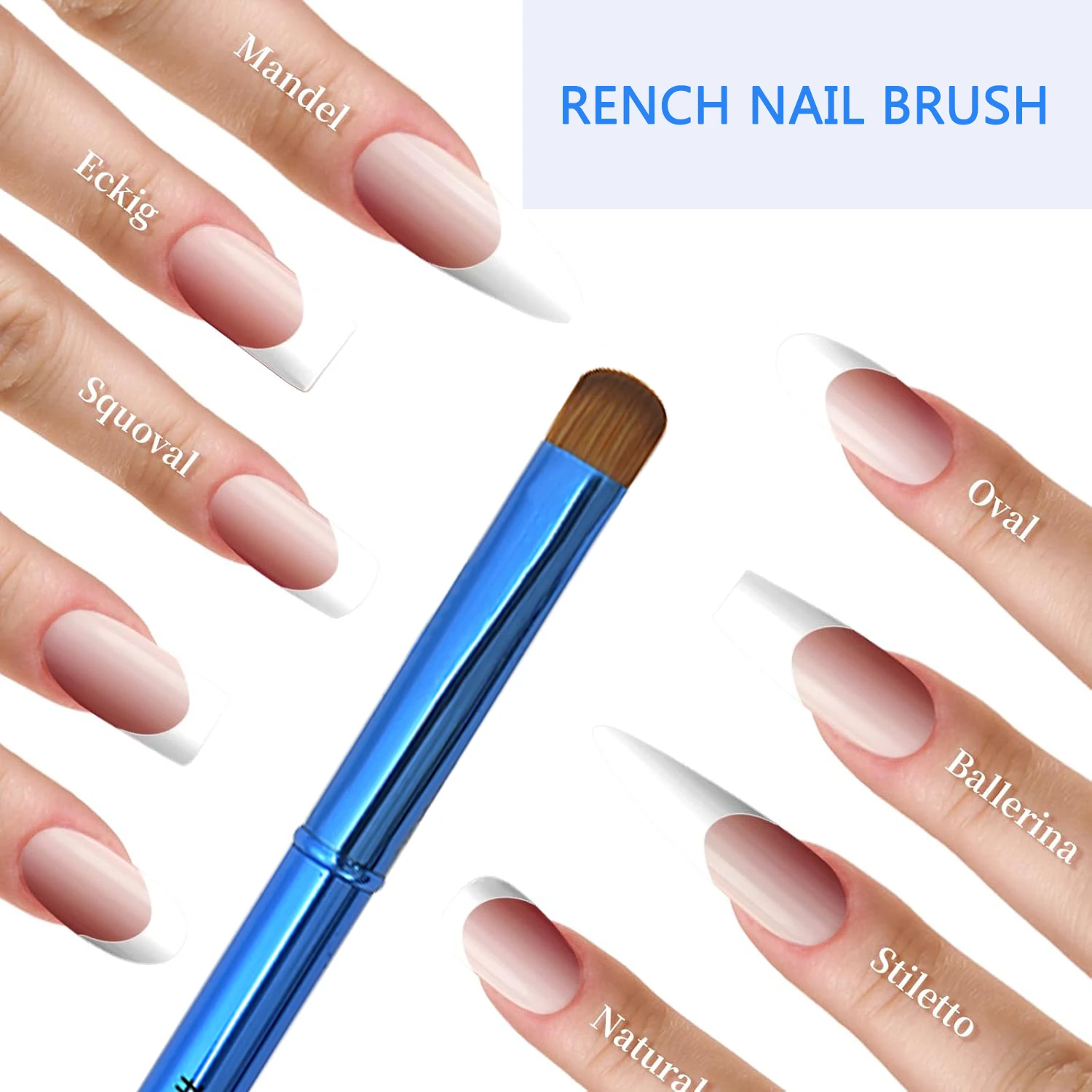 แปรงเพ้นท์เล็บอะคริลิค Kolinsky สำหรับงานศิลปะเล็บแบบฝรั่งเศส วาดลาย เพ้นท์เพชร เจล  ด้ามจับโลหะสีน้ำเงิน