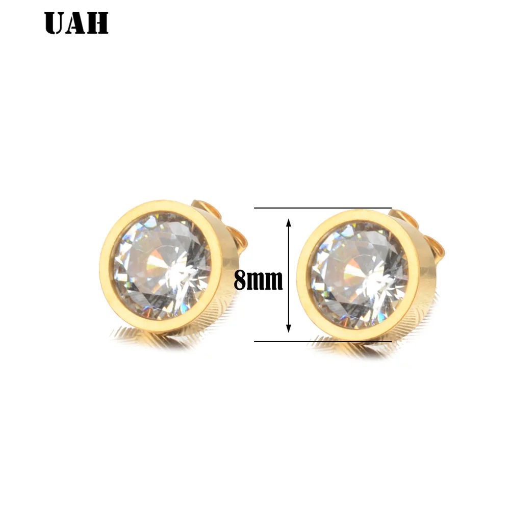 UAH 1 Pair Gold Color  Round Stud Earrings For Women CZ AAA Zircon Ear  Studs Surgical Steel Jewelry  Women Girl Gift