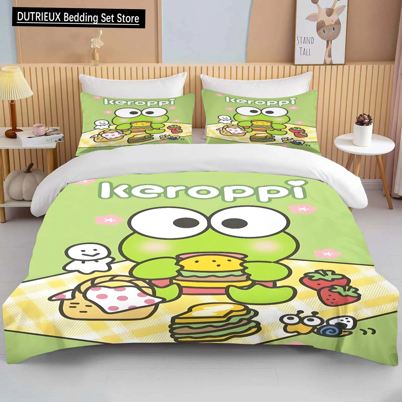 

10 Sizes Sanrio Keroppi Printed Bedding Set Cartoon Anime Duvet Cover Comforter Pillowcase Boys Girls Children Adults King Gift