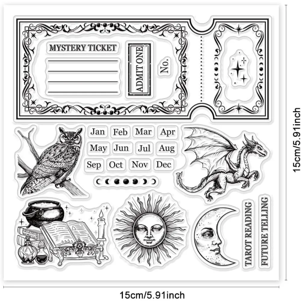 Magic Ticket Dragon Moon Clear Stamps for Card Making Owl Clear Silicone Stamp Moon Silicone Clear Stamps Seal Transparent