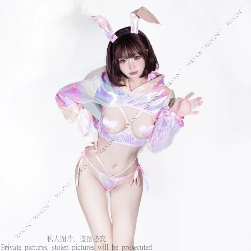 بدلة ليزر للفتيات من CosplayBunny مع صدر أزرق وردي وأخضر لعب الأدوار مثير للبالغين والنساء والرجال ومهرجانات حفلات الهالوين مجموعة فتاة الأرنب