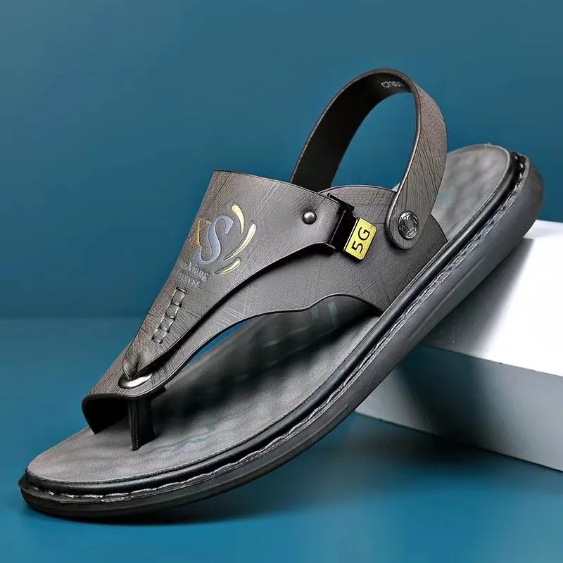 Mens Summer Sandals Indoor And Outdoor Beach Sandals Flip-flops Casual Thong Leather Slip On Two Uses Athletic Slipper Soft_voghion.com