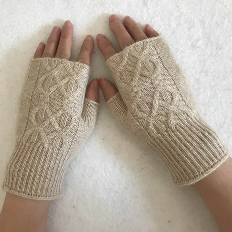 

1Pair Autumn Winter Short Arm Sleeves Half Finger Gloves For Women Solid Color Knitted Fingerless Gloves Hand Warmer Mittens