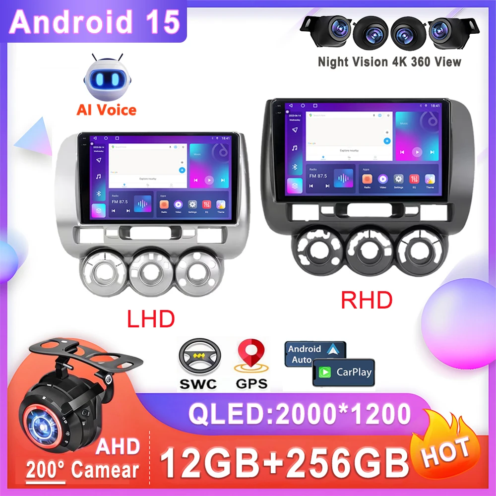 

Plug and Play Android 15 For Honda Fit GD 2001 - 2008 Jazz GD LHD RHD Car Radio Multimedia Player Navigation Stereo GPS
